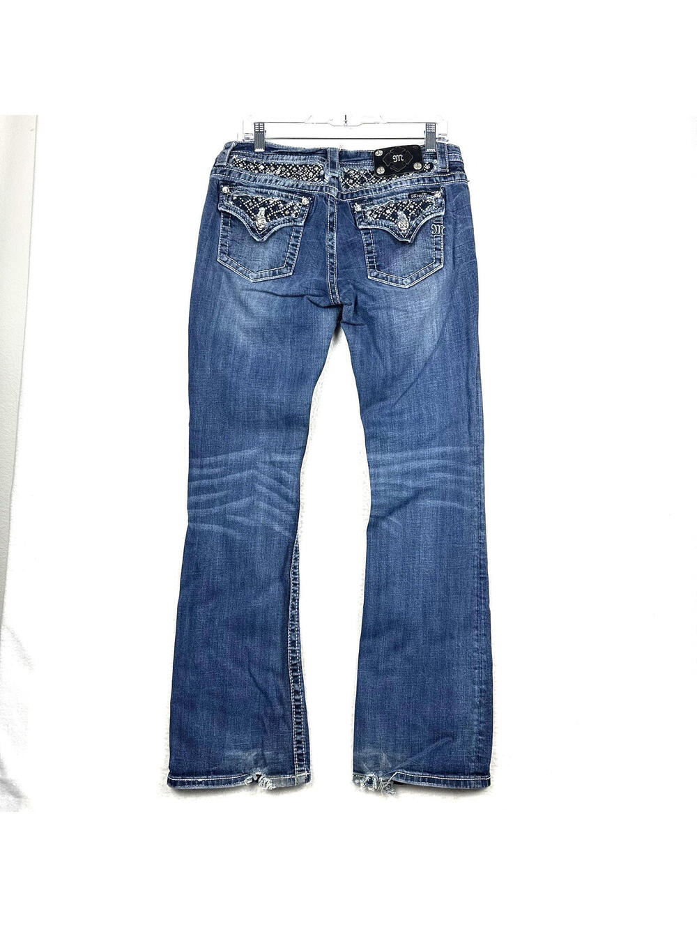 Miss Me Signature Boot 31x33 Pocket Flap Studded Rhinestone Distressed Jeans Y2K